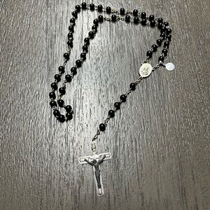 Black Beaded Rosary with Silver Italy Crucifix